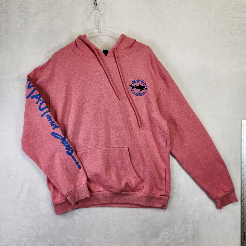 Maui and Sons Mens Large Hoodie Coral Pink Shark Graphic Sleeve Logo‎ Sweatshirt